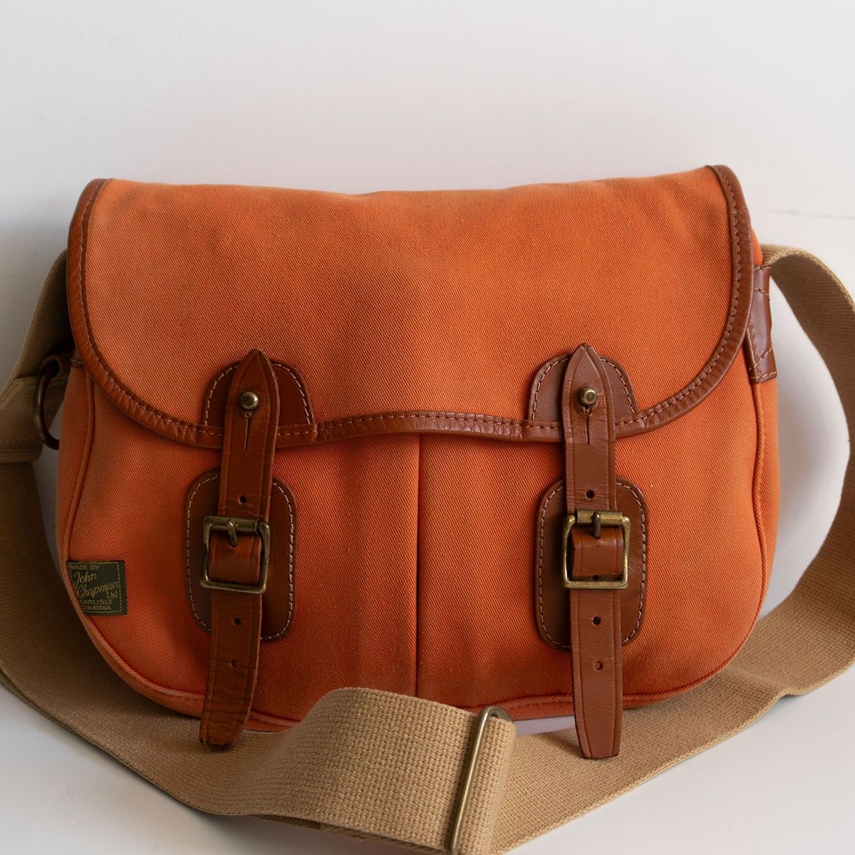 希少】JOHN CHAPMAN【キャンバス×レザー ショルダーバッグ】オレンジ