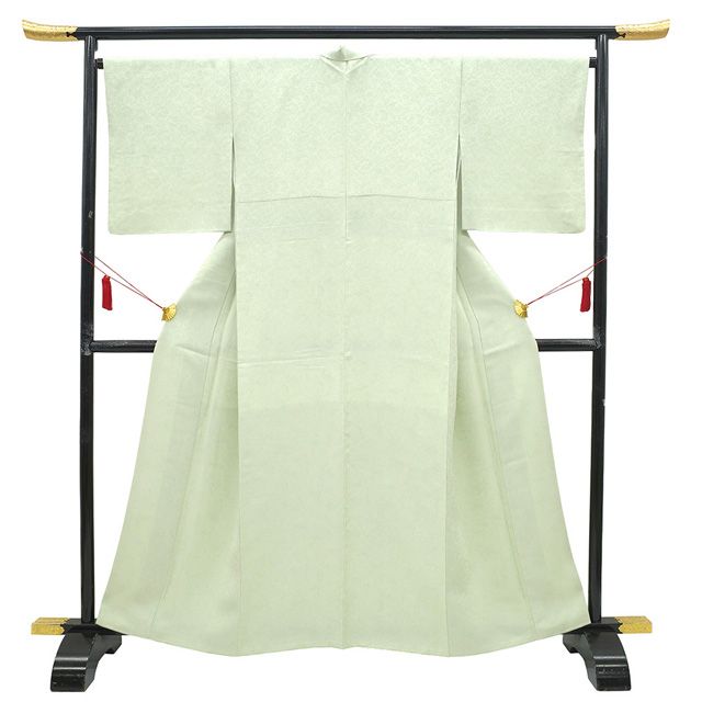 色無地 着物 正絹 袷 薄若葉色 薄緑 地紋 草花 セミフォーマル ～ カジュアル 春 秋 冬 上質 仕立て上がり 身丈163 裄丈66.5 Ｌサイズ みやがわ sb 16701