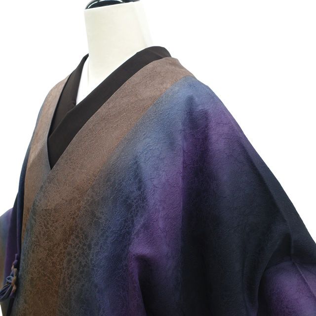 中古】 道中着 コート リサイクル 正絹 袷 変わり衿 リバーシブル 地紋