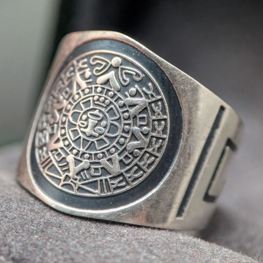 マネークリップ ビンテージ シルバー925メキシコ刻印 マヤカレンダー