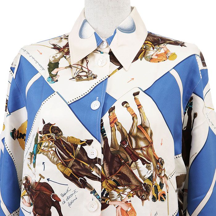 SALE】HERMES エルメス ヴィンテージ シャツ シルク100% 総柄 ロゴ