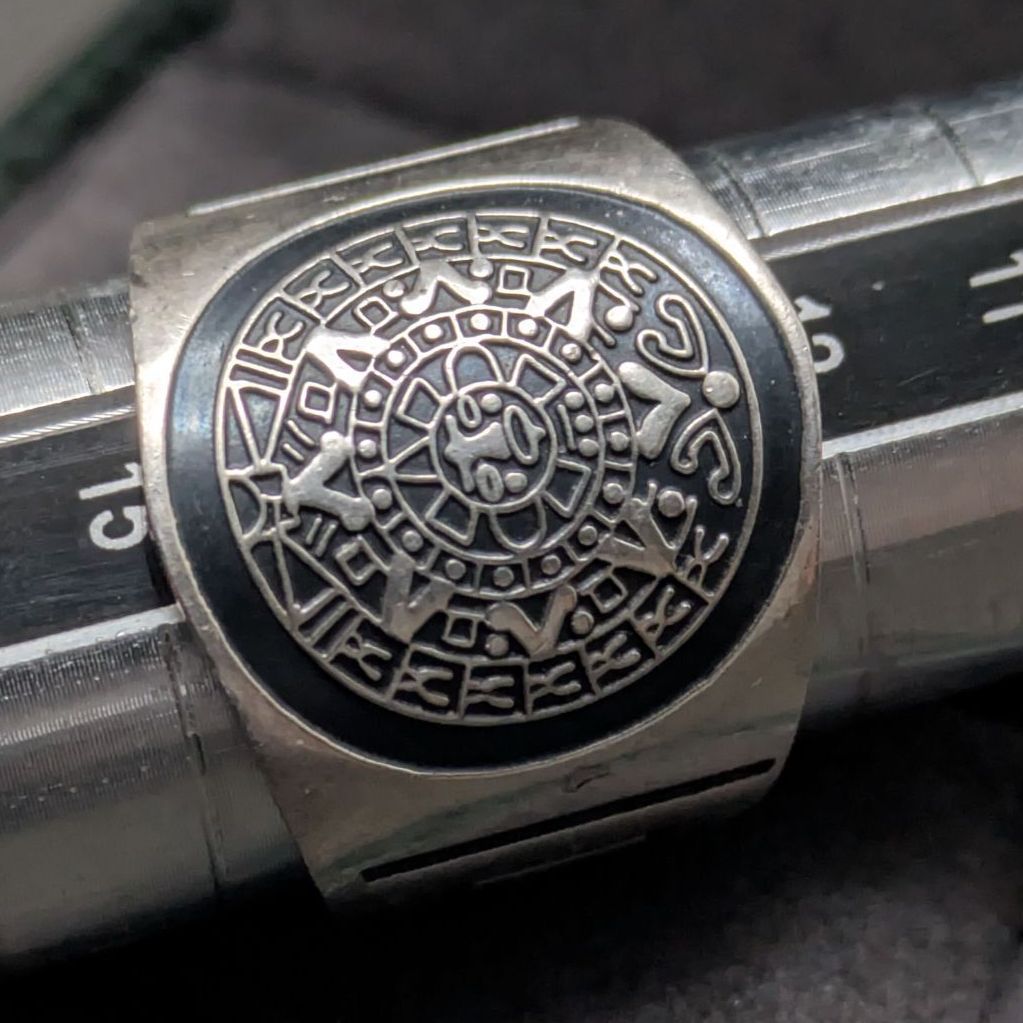 メキシコ製 シルバー925 マヤカレンダー シグネットリング 13.5号 24g