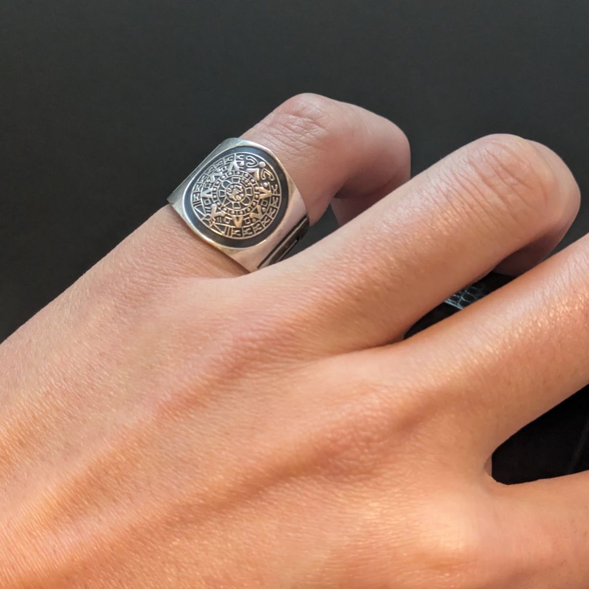 メキシコ製 シルバー925 マヤカレンダー シグネットリング 13.5号 24g