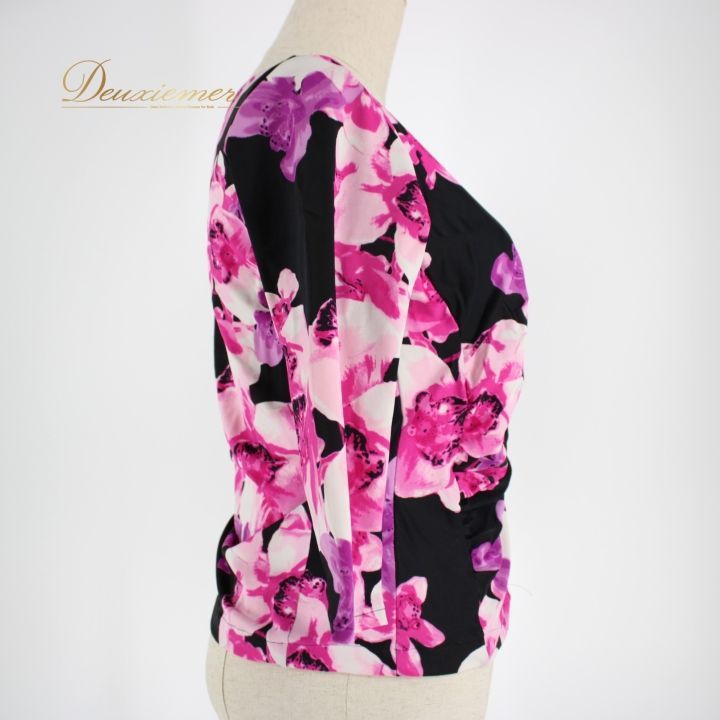 社交ダンス レッスンウェア 黒とピンク 社交ダンス 衣装 スタンダード トップス レッスンウェア 花柄 黒 紫