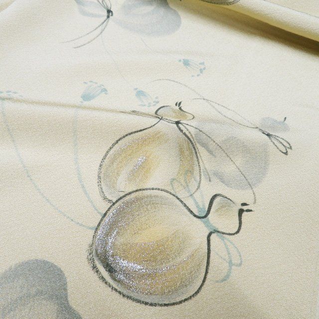 付下げ 付け下げ 訪問着 着物 中古 正絹 袷 フォーマル 手描き 瓢箪の図 枯草色 銀 身丈156.5cm 裄63cm M きもの北條 A1285-6 付下げ 付け下げ 訪問着 着物 中古 正絹 袷 フォーマル 手描き 瓢箪の