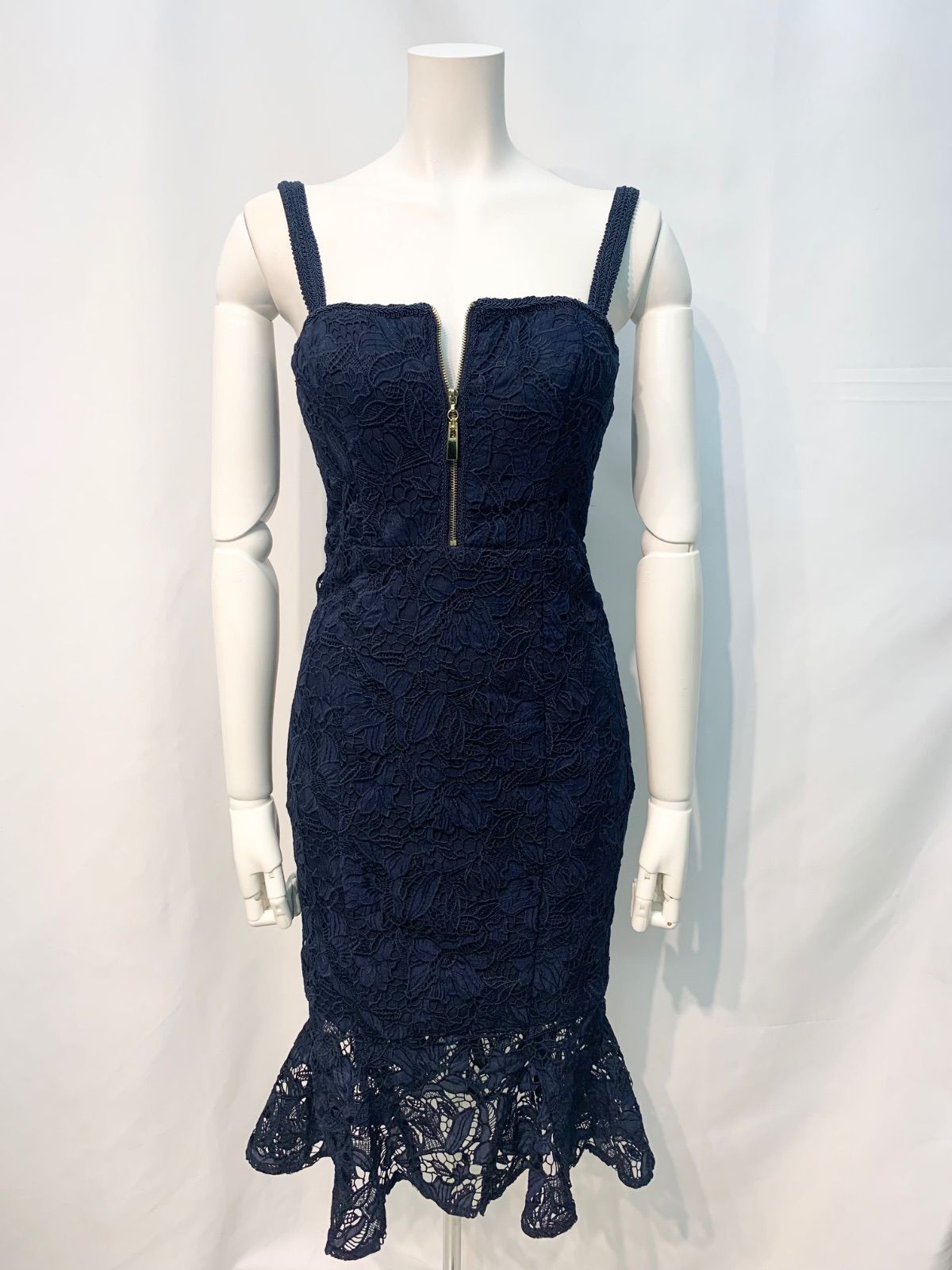 1913 DEA by ROBE de FLEURS ディアバイローブドフルール キャバクラ ドレス クロシェ 総レース マーメイド ゴールドジップ ミディ キャバドレス S