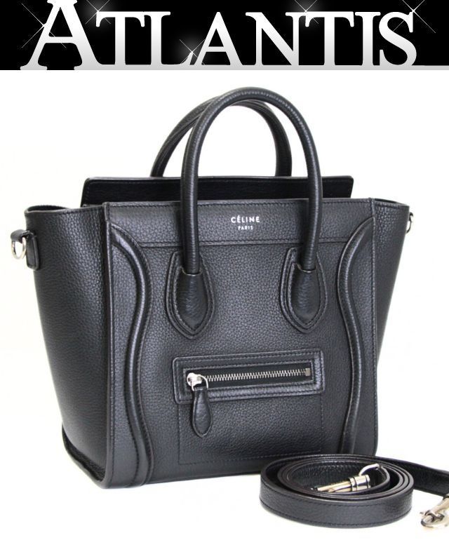 美品 セリーヌ CELINE ラゲージ ナノショッパー 2WAYバック レザー 黒