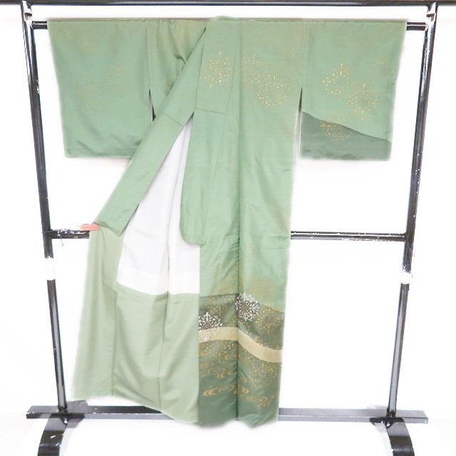 大島紬 着物 中古 正絹 袷 セミフォーマル 作家物 落款 流水 華文 緑系色 多色 金 身丈155.5cm 裄66cm SA きもの北條 A1278-7 大島紬 着物 中古 正絹 袷 セミフォーマル 作家物 落款 流水 華文 緑系