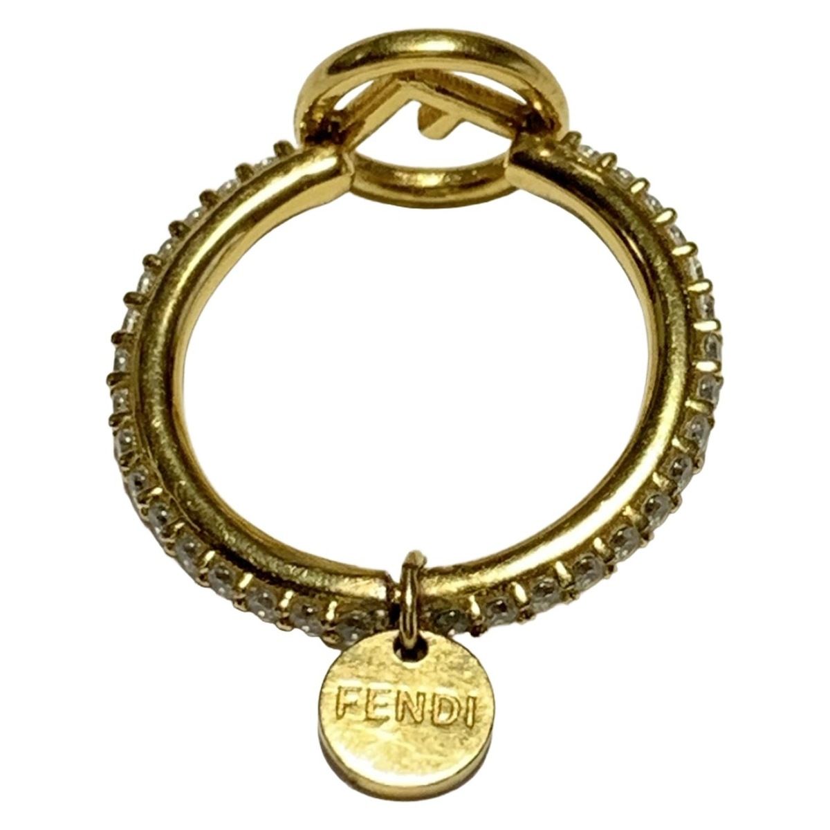 【美品】FENDI フェンディ ストーンロゴ 指輪 リング ゴールド Mサイズ FENDI(フェンディ) リング エフ イズ フェンディ ゴールド×クリア