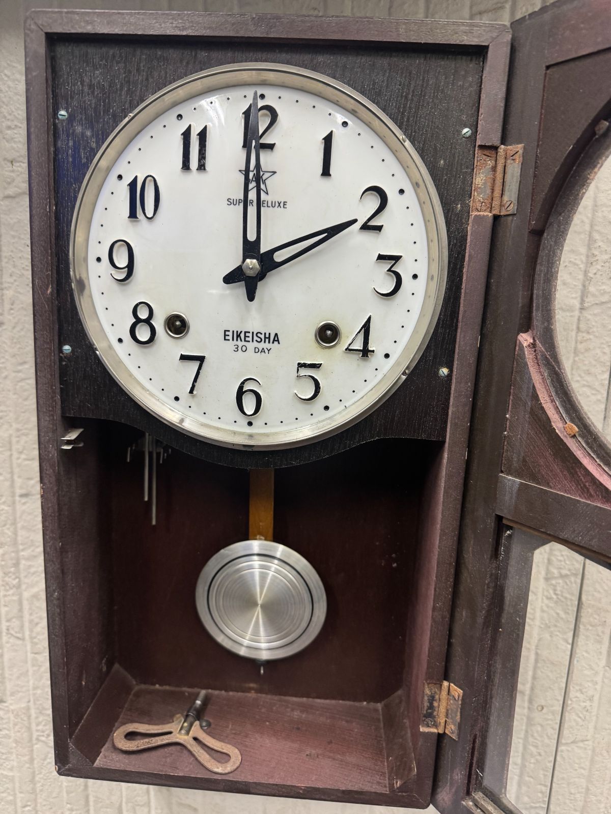ジャンク品】EIKEISHA 30DAY SUPER DELUXE 栄計舎ゼンマイ式振り子時計