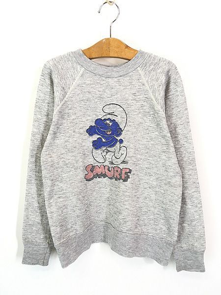 キッズ 古着 70 80 s Smurf スマーフ 染み込み キャラクター スウェット トレーナー M 10 12歳位