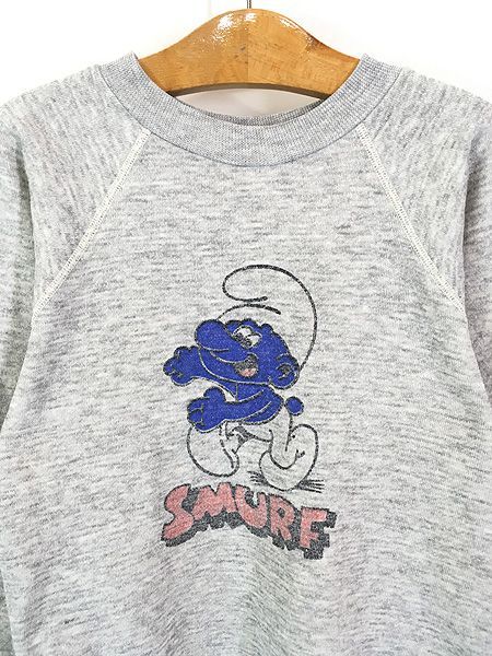 キッズ 古着 70-80 s Smurf スマーフ 染み込み キャラクター スウェット トレーナー M 10-12歳位