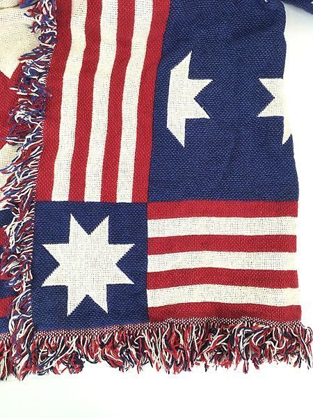 レディース 古着 90s USA製 星条旗 総柄 フリンジ ショールカラー ゴブラン ジャケット コート L位 古着 レディース 古着 90s USA製 星条旗 総柄 フリンジ ショールカラー