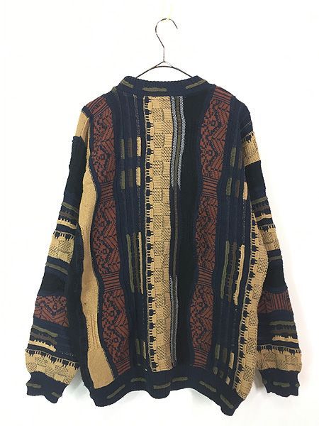 古着 90s USA製 Protege 3D ランダム ストライプ アクリル ニット