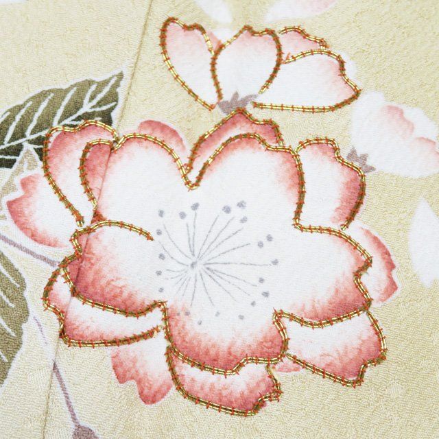 訪問着 着物 中古 正絹 袷 フォーマル 金駒刺繍 花の図 桜 紅葉 麦藁色 鉛丹色 多色 身丈163.5cm 裄63.5cm L きもの北條 A1277-13 訪問着 着物 中古 正絹 袷 フォーマル 金駒刺繍 花の図 桜 紅葉 麦藁色
