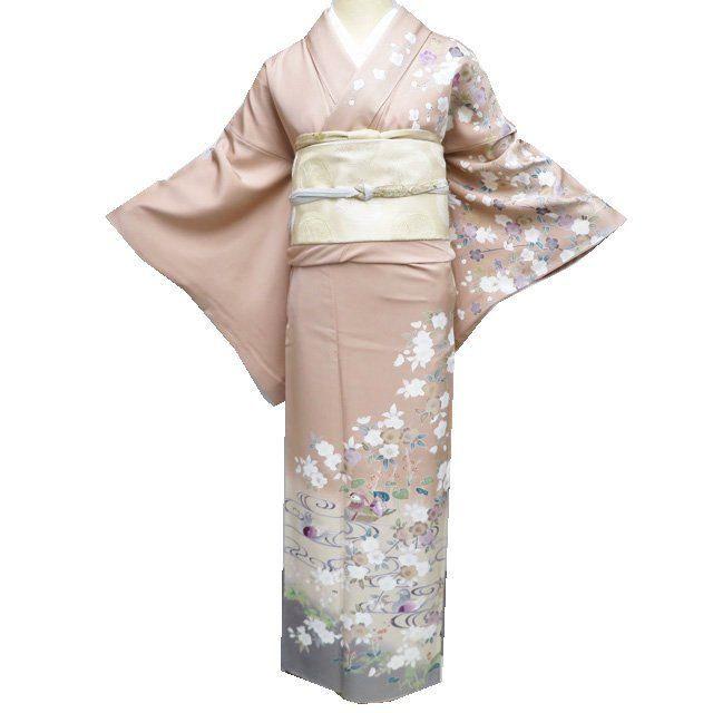 訪問着 着物 中古 正絹 袷 フォーマル 金駒刺繍 瓢箪に花の図 地模様 女郎花色 多色 金 身丈162.5cm 裄68cm M きもの北條 A1115-9 特選 訪問着 着物 中古 正絹 袷 帝王紫 金駒刺繍 花鳥の図 桜 流水に