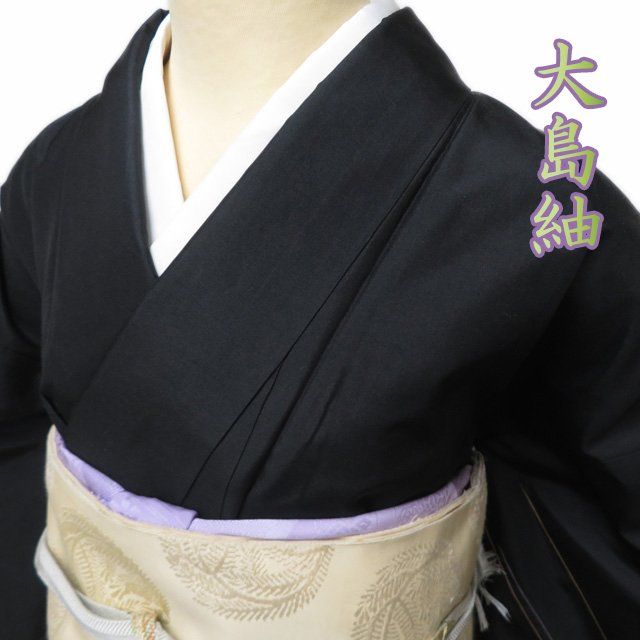 大島紬 着物 中古 正絹 袷 セミフォーマル 作家物 落款 刺繍 霞文 黒色 多色 身丈160cm 裄66cm M きもの北條 A1272-24 大島紬 着物 中古 正絹 袷 セミフォーマル 作家物 落款 刺繍 霞文 黒色