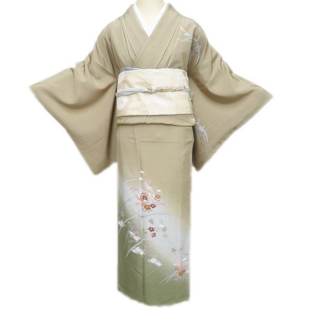訪問着 着物 中古 正絹 袷 フォーマル 金駒刺繍 花の図 青朽葉色 多色 身丈156cm 裄63cm M きもの北條 A1272-25 訪問着 着物 中古 正絹 袷 フォーマル 金駒刺繍 花の図 青朽葉色 多色