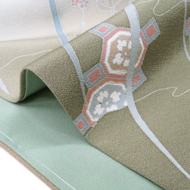 訪問着 着物 中古 正絹 袷 フォーマル 金駒刺繍 花の図 青朽葉色 多色 身丈156cm 裄63cm M きもの北條 A1272-25 訪問着 着物 中古 正絹 袷 フォーマル 金駒刺繍 花の図 青朽葉色 多色