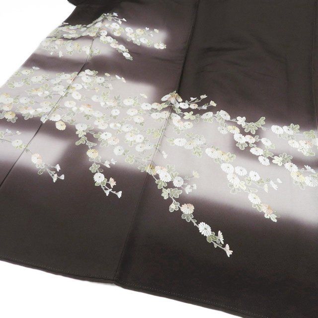 特選 訪問着 着物 中古 正絹 袷 フォーマル 蘇州刺繍 菊の図 金糸 焦茶色 多色 身丈166cm 裄68cm L トール きもの北條 A1272-22 特選 訪問着 着物 中古 正絹 袷 フォーマル 蘇州刺繍 菊の図 金糸 焦