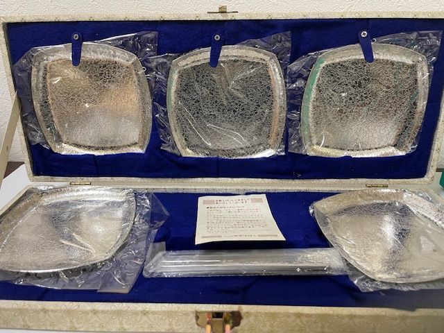 29961 AZUMA レトロ アズマ金属 銀メッキ皿 フォーク５客 グリーンアイランドティースプーンSET