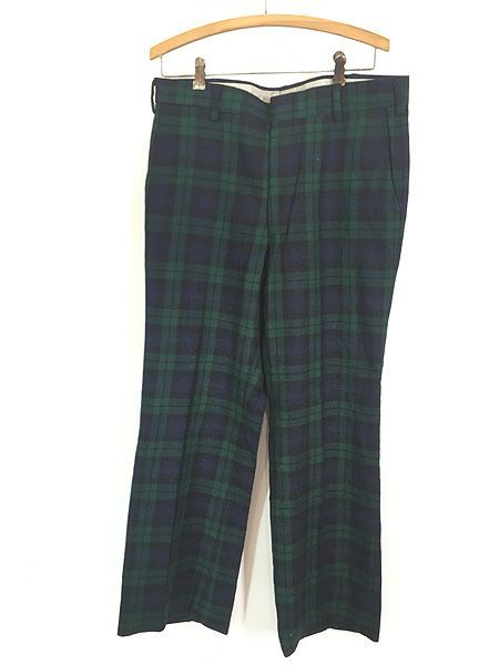 古着 60 70 s Benchley タータン チェック ウール フ スラックス パンツ W 34 L 29