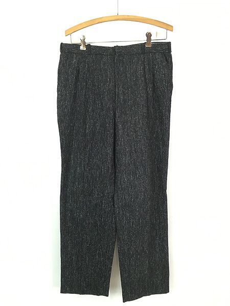 古着 90 s J.TODD 2タック ブラック × ホワイト カスリ ネップ ウール スラックス パンツ ストレート W 33 L 31