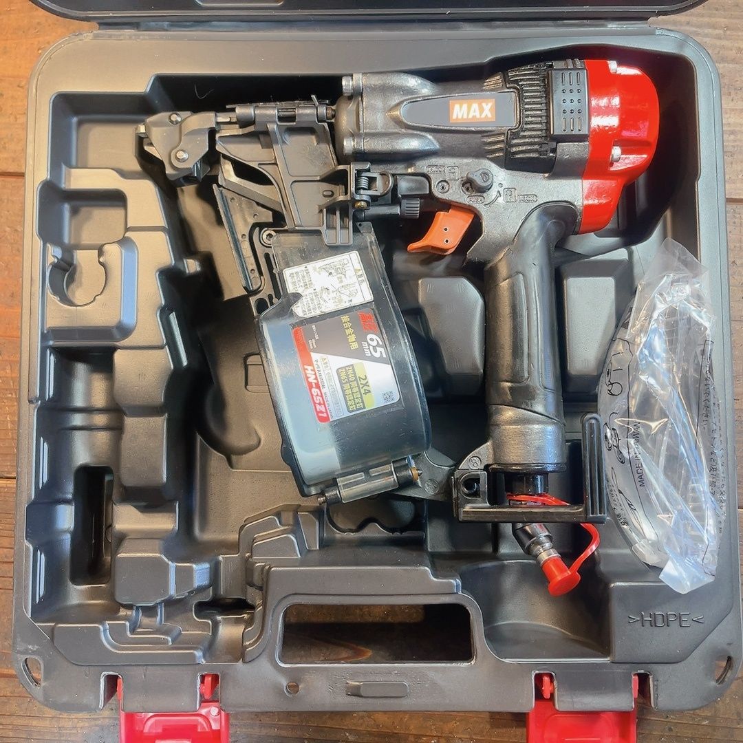 7日保証 整備済 消耗部品多数交換 MAX マックス 高圧 接合金物用 HN-65 Z 1 穴ねらい ケース付き 動作良好