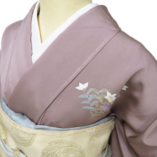 訪問着 着物 中古 正絹 袷 金駒刺繍 作家物 落款 短冊 花の図 流水 鴇