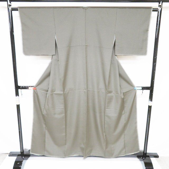 特選 お召し 御召 着物 正絹 袷 カジュアル 升目模様 格子模様 灰汁色 仙斎茶色 身丈156.5 cm 裄62 M きもの北條 A 1304-8