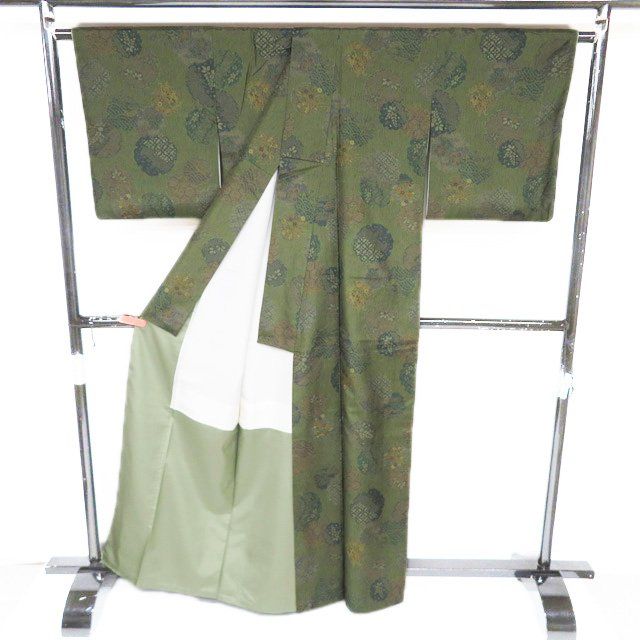 雪輪に花模様 老竹色