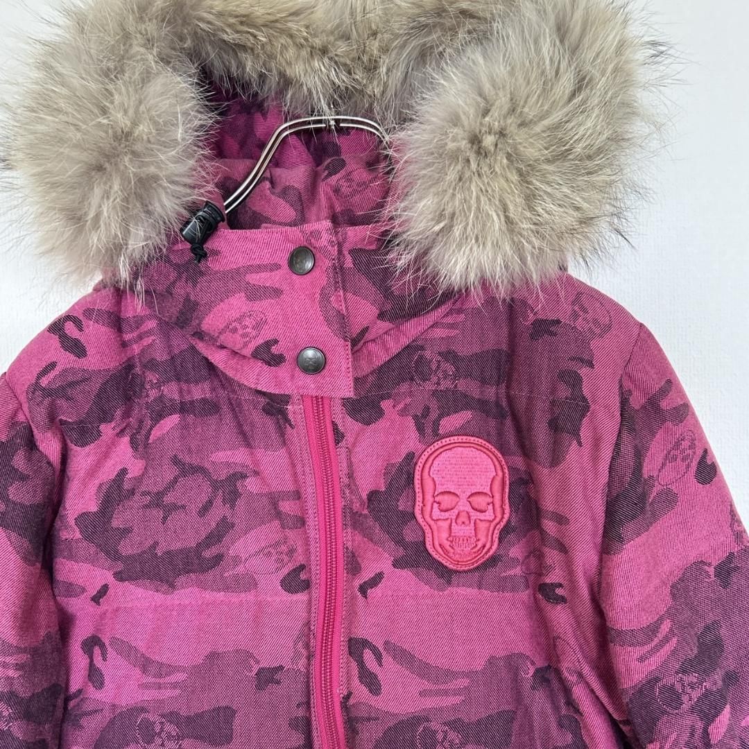 ルシアンペラフィネ ダウンジャケット スカル総柄 カシミヤ混コヨーテ