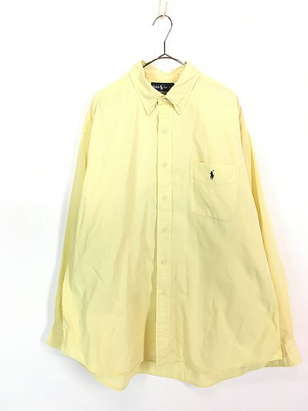 古着 90s Ralph Lauren 「BIG SHIRT」 ワンポイント ソリッド ポケット付 BD シャツ 黄 XL 古着 