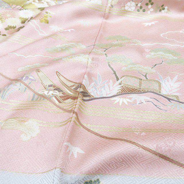 訪問着 着物 中古 正絹 袷 フォーマル 金駒刺繍 瓢箪に花の図 地模様 女郎花色 多色 金 身丈162.5cm 裄68cm M きもの北條 A1115-9 訪問着 着物 正絹 袷 金駒刺繍 金彩 染め分け地 四季の花 春 秋 冬