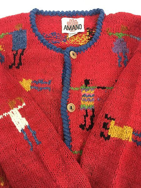 古着 90s AMANO ボリビア製 人柄 総柄 カラフル ポップ ヘビー ウール