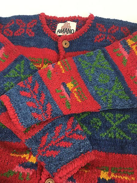 古着 90s AMANO フェニックス ネイティブ パターン ヘビー ウール ニット カーディガン XL位 古着 古着 90s AMANO フェニックス ネイティブ パターン ヘビー ウール