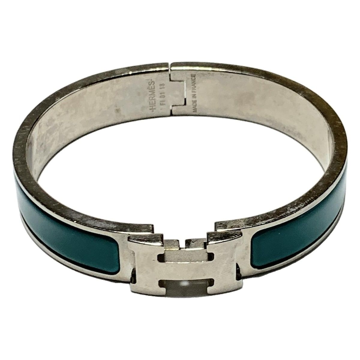 HERMES エルメス バングル クリックH シルバー ブルーグリーン