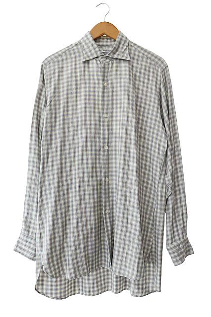 マーティーアンドサンズ MAATEE＆SONS 25 SS LYAN SILK MIX CHECK SHIRT ライアン シルク ミックス チェック柄 長袖 シャツ MT 5103 0602 B 1 青 白 ブルー ホワイト ブランド古着ベクトル 251204
