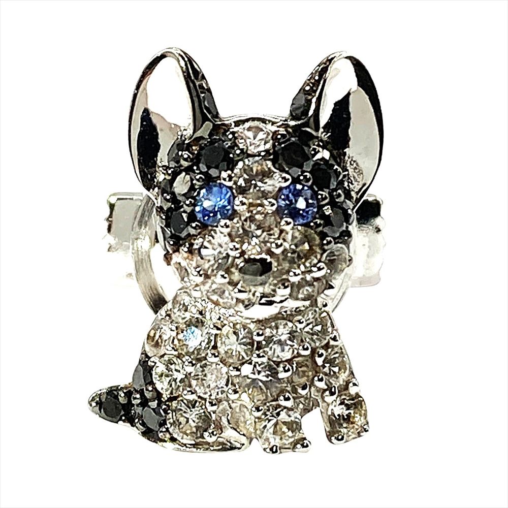 犬モチーフ ピン ブローチ K 18 WG 3.4 g 透明石 シルバー dog