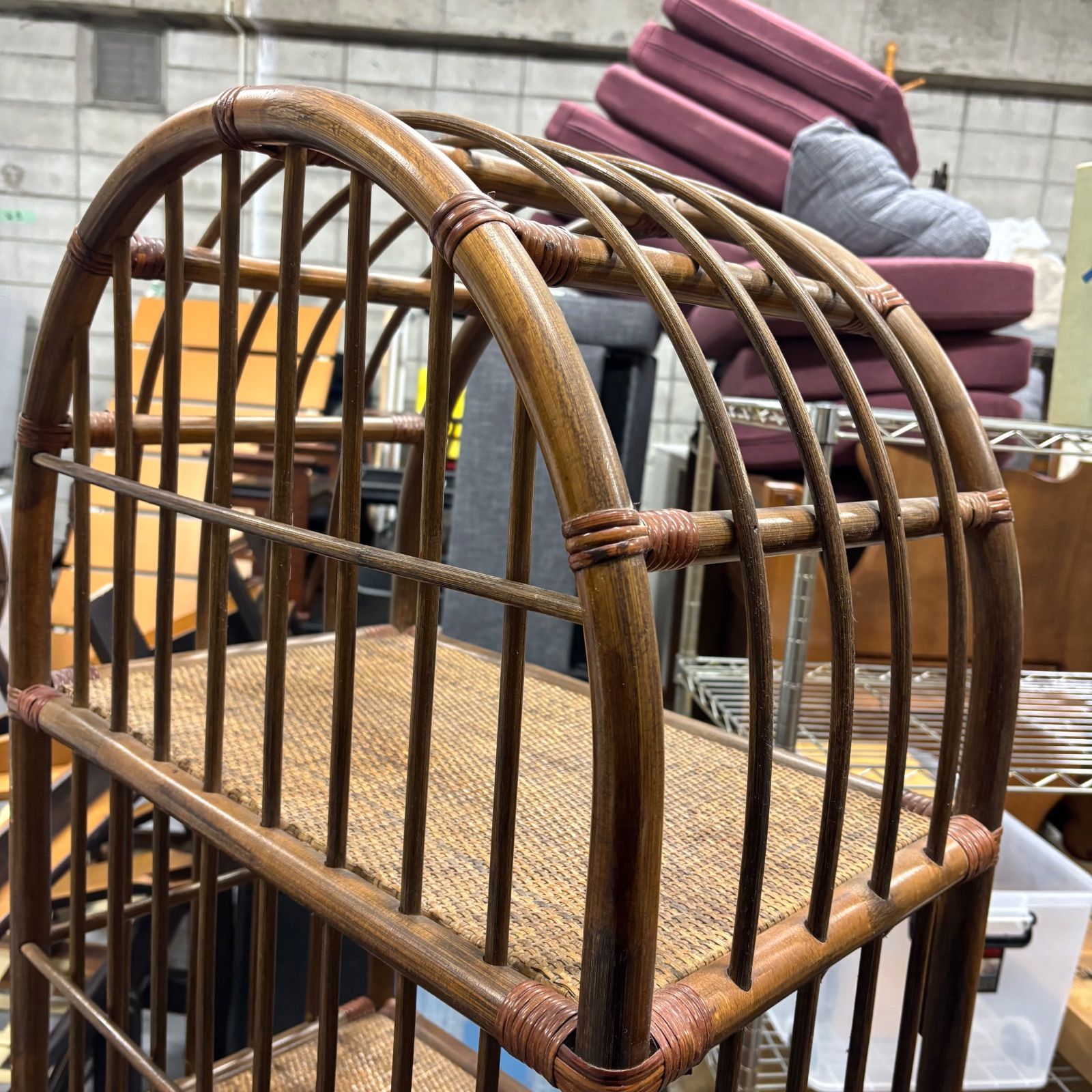 ヴィンテージ ラタン アーチ型 シェルフ 3段チェスト 籐家具