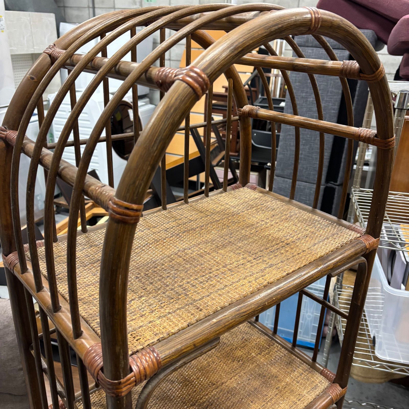 ヴィンテージ ラタン アーチ型 シェルフ 3段チェスト 籐家具