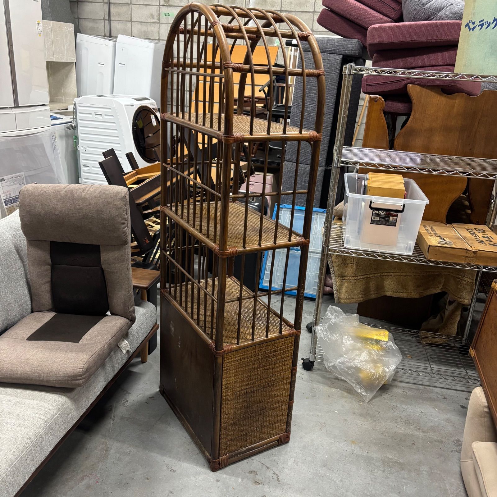 ヴィンテージ ラタン アーチ型 シェルフ 3段チェスト 籐家具