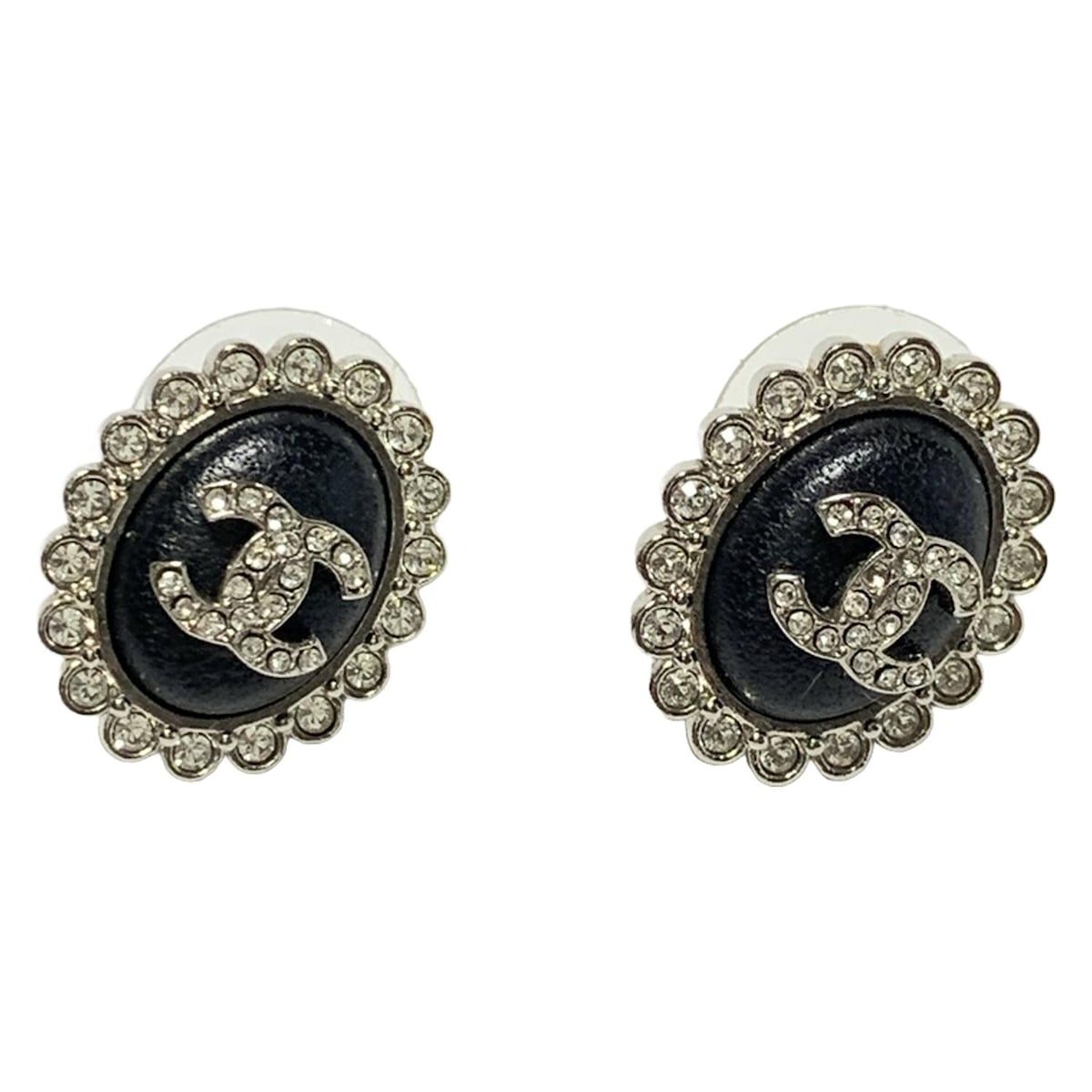 CHANEL シャネル ピアス ココマーク レザー シルバー クリア 黒