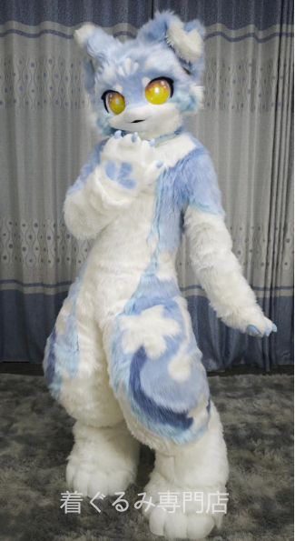 着ぐるみ ケモノ体 フルスーツ セット 青 水色 犬 全頭ヘッド ファースーツ ぬいぐるみ コスプレ コスチューム