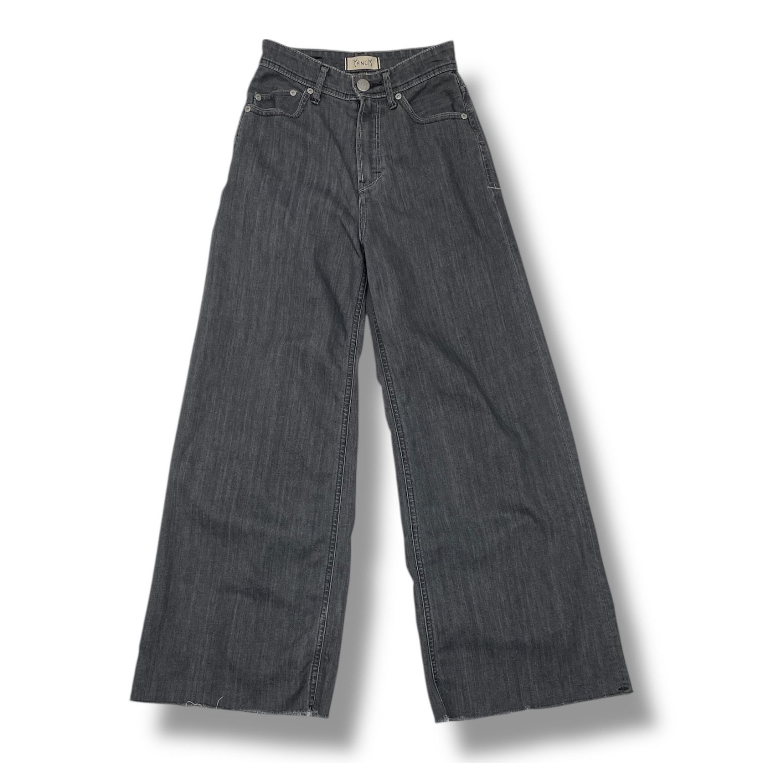 YANUK ヤヌーク ワイドフレアデニムパンツ ジーンズ カットオフ 切りっ