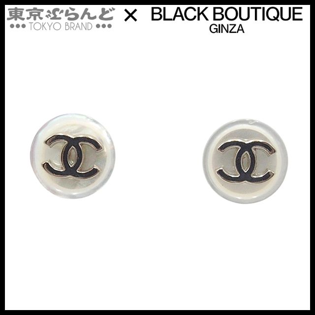 シャネル CHANEL ピアス ココマーク シルバーxホワイト メタル