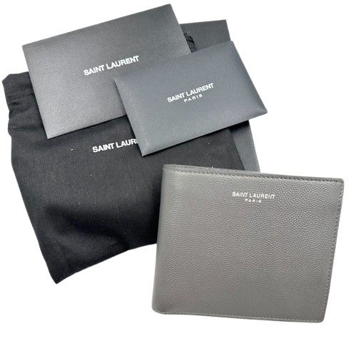 YSL Yves Saint Laurent イブサンローラン 二つ折り財布 グレー - メルカリ