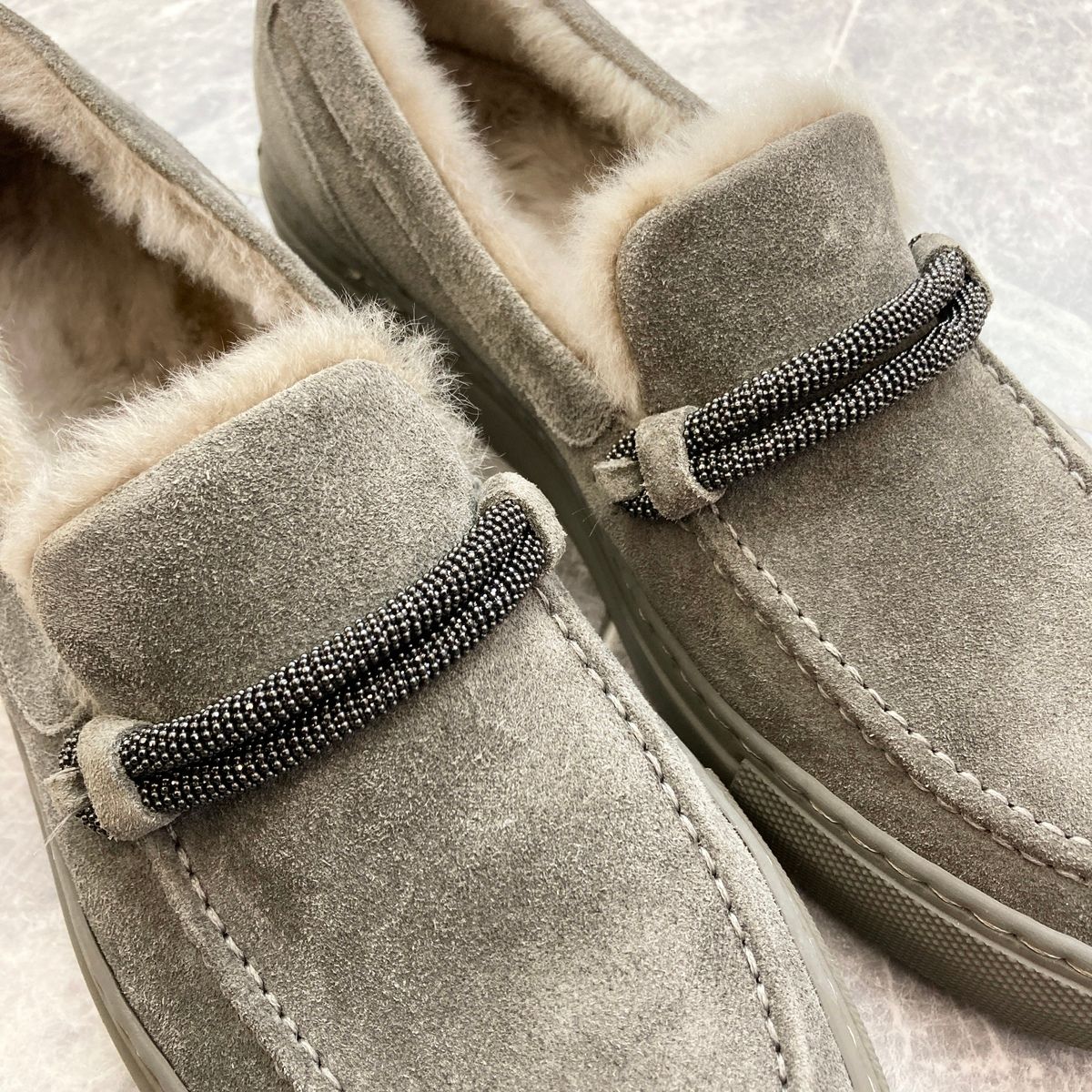 Brunello Cucinelli ブルネロクチネリ スエード ファー スリッポン