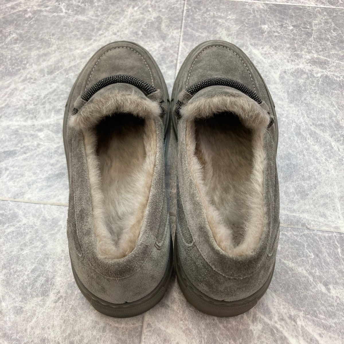 Brunello Cucinelli ブルネロクチネリ スエード ファー スリッポン