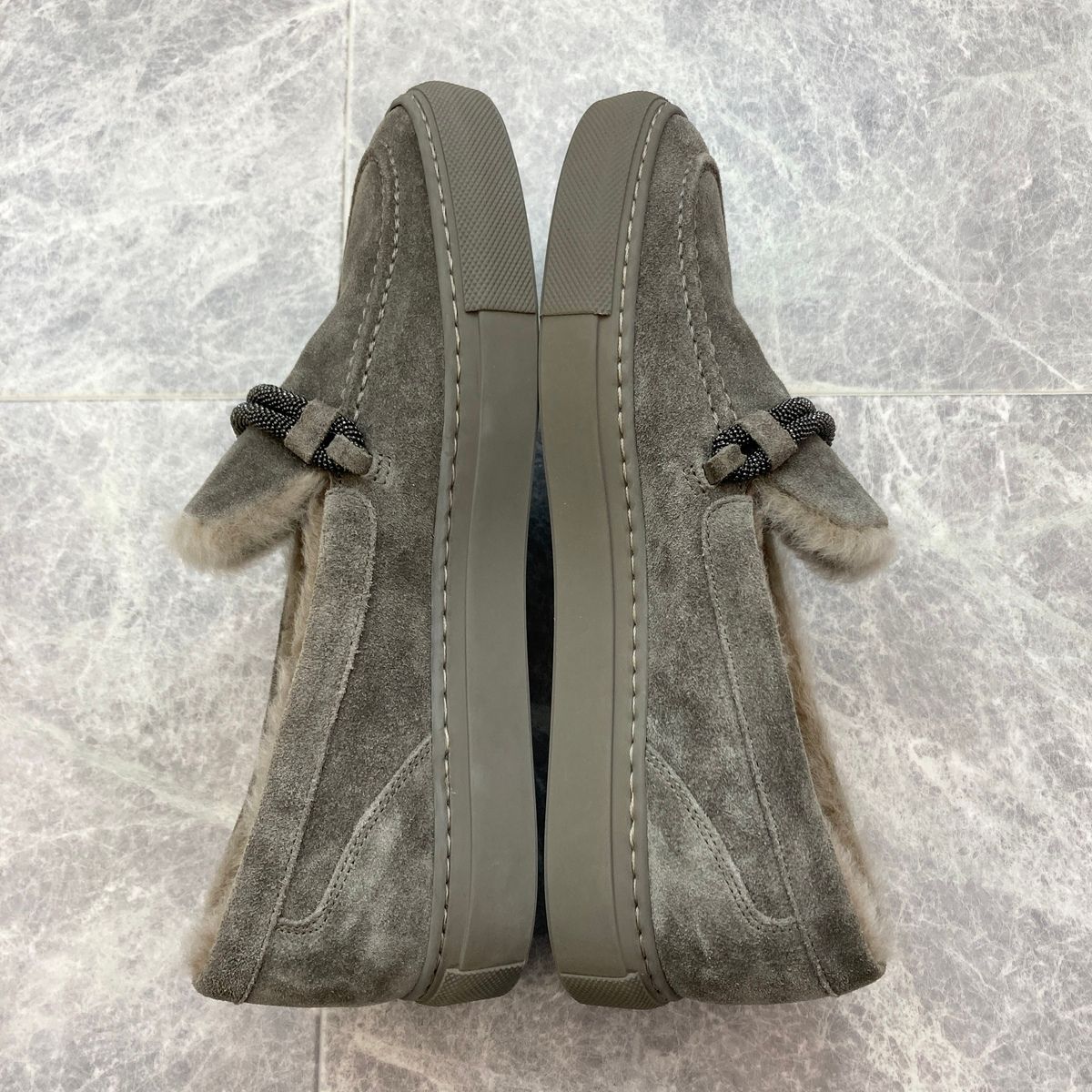 Brunello Cucinelli ブルネロクチネリ スエード ファー スリッポン